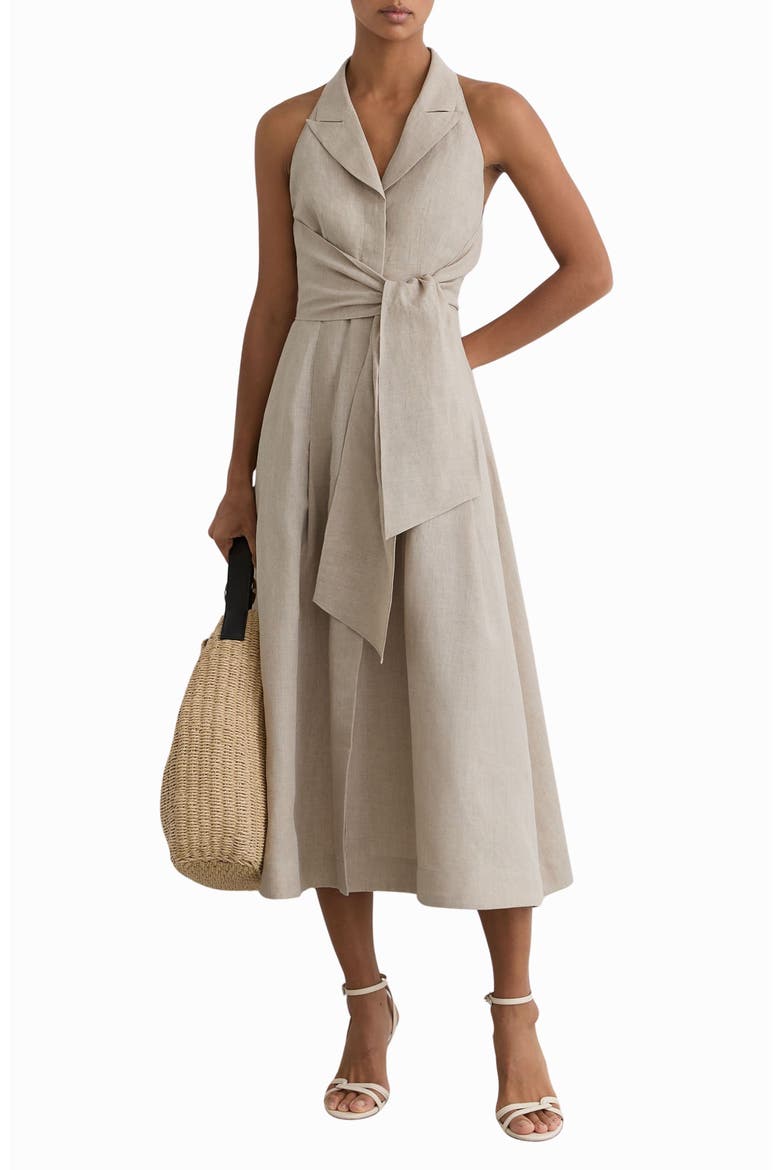 Tara Sleeveless Linen Midi Dress, Main, color, NEUTRAL