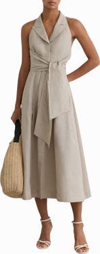Reiss Tara Sleeveless Linen Midi Dress