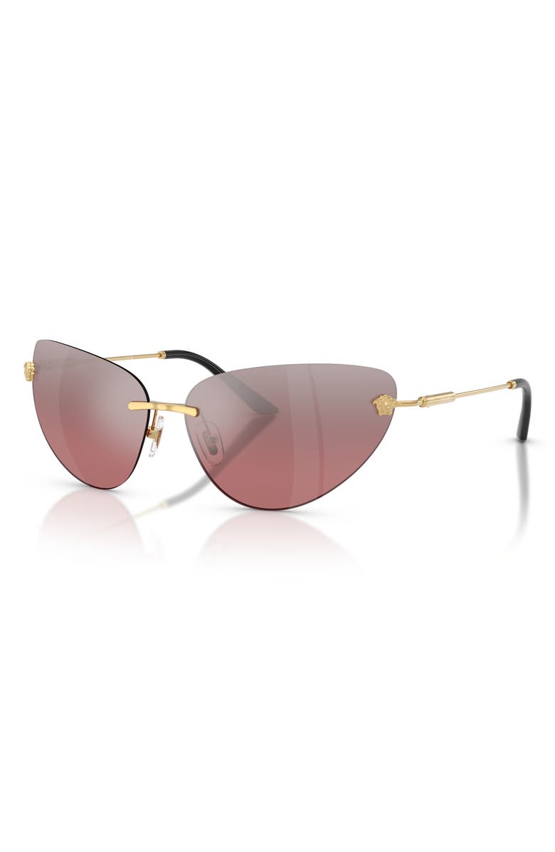 Versace 64mm Oversize Rimless Gradient Cat Eye Sunglasses, Alternate, color, Gold/ Pink Mirror Silver