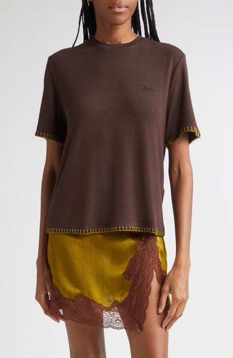 Demures Logo Embroidered Blanket Stitch Top