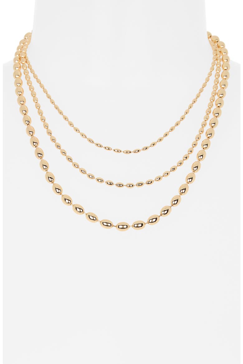 Triple Row Bead Chain Necklace, Alternate, color, GOLD