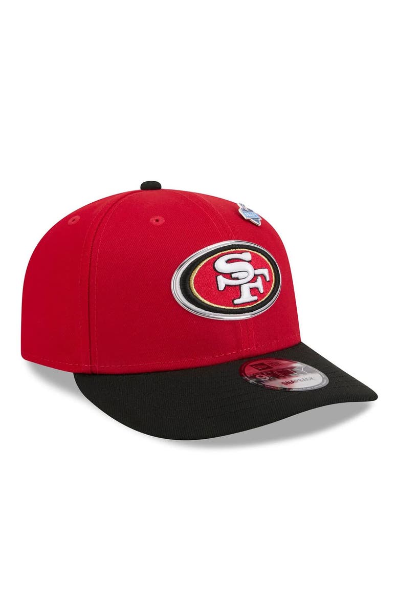 Men's New Era  Scarlet/Black San Francisco 49ers 2026 NFL Draft On Stage Pre-Curved 9FIFTY Snapback Hat, Alternate, color, Scarlet