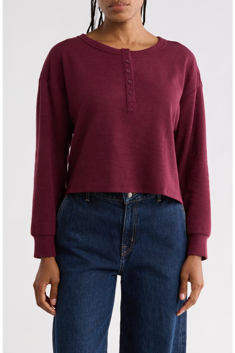 Waffle Knit Cropped Henley Tee, Main, color, MULBERRY