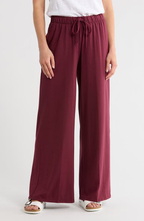 Cotton Blend Wide Leg Pull-On Pants