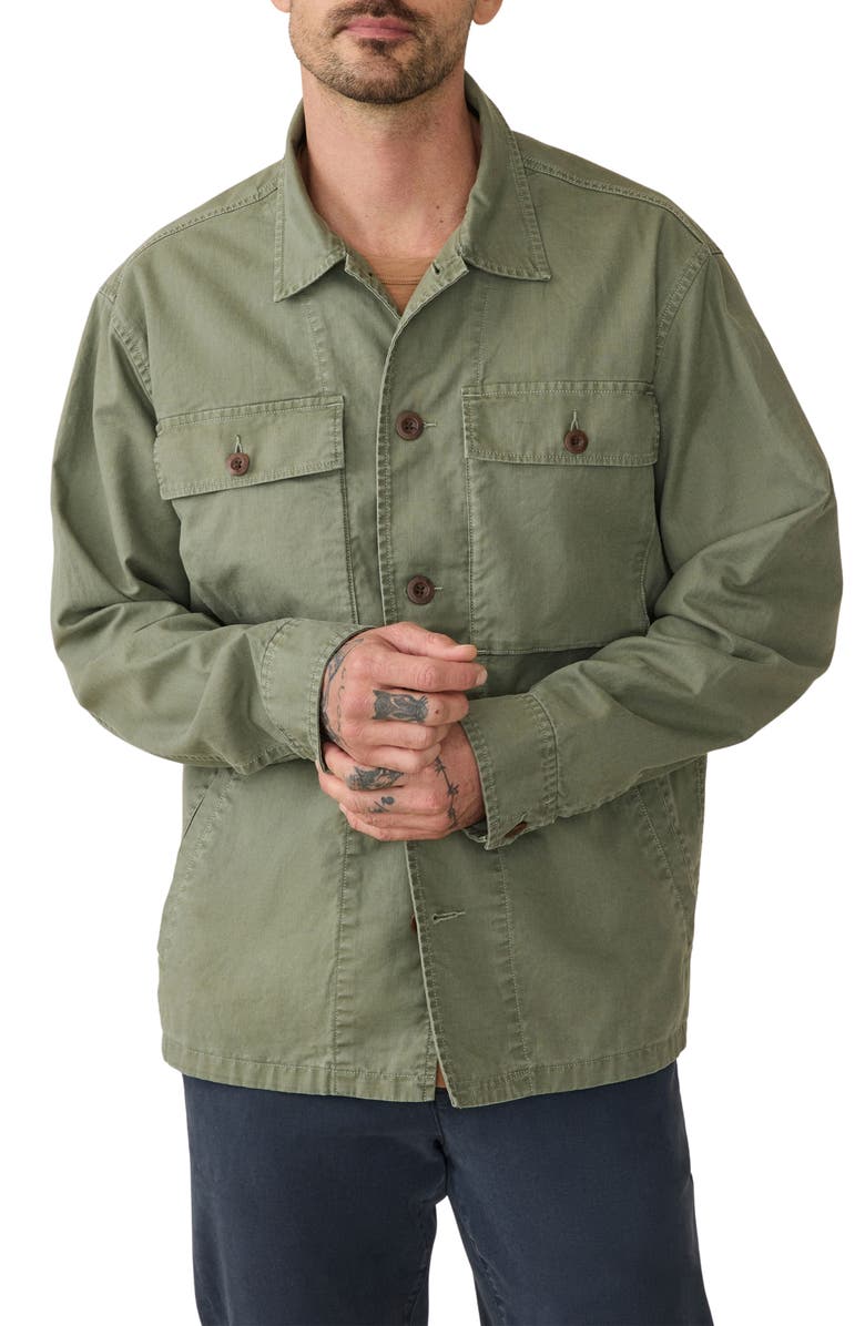 Faherty Commander Cotton & Linen Button-Up Shirt Jacket, Main, color, Spring Forest