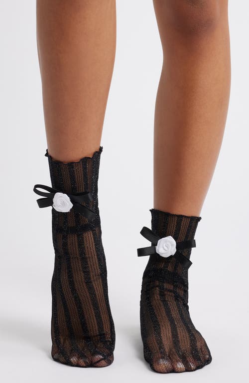 Stems Spencer Rose Stripe Mesh Crew Socks In Black
