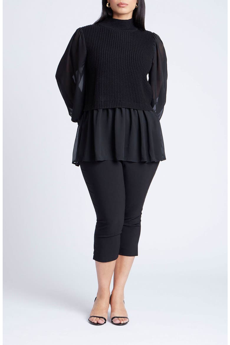 Twofer Sweater With Chiffon, Alternate, color, BLACK ONYX