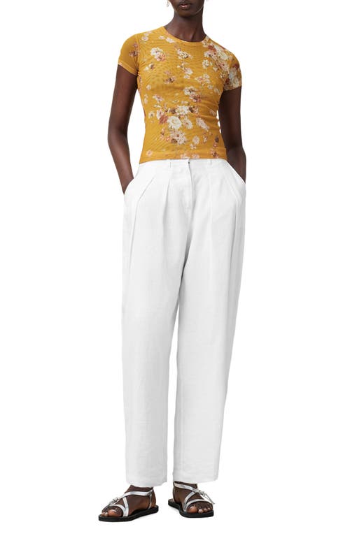 Allsaints Womens Ellie Round-neck Floral-print Stretch-mesh T-shirt Armada Deep Ye In Yellow