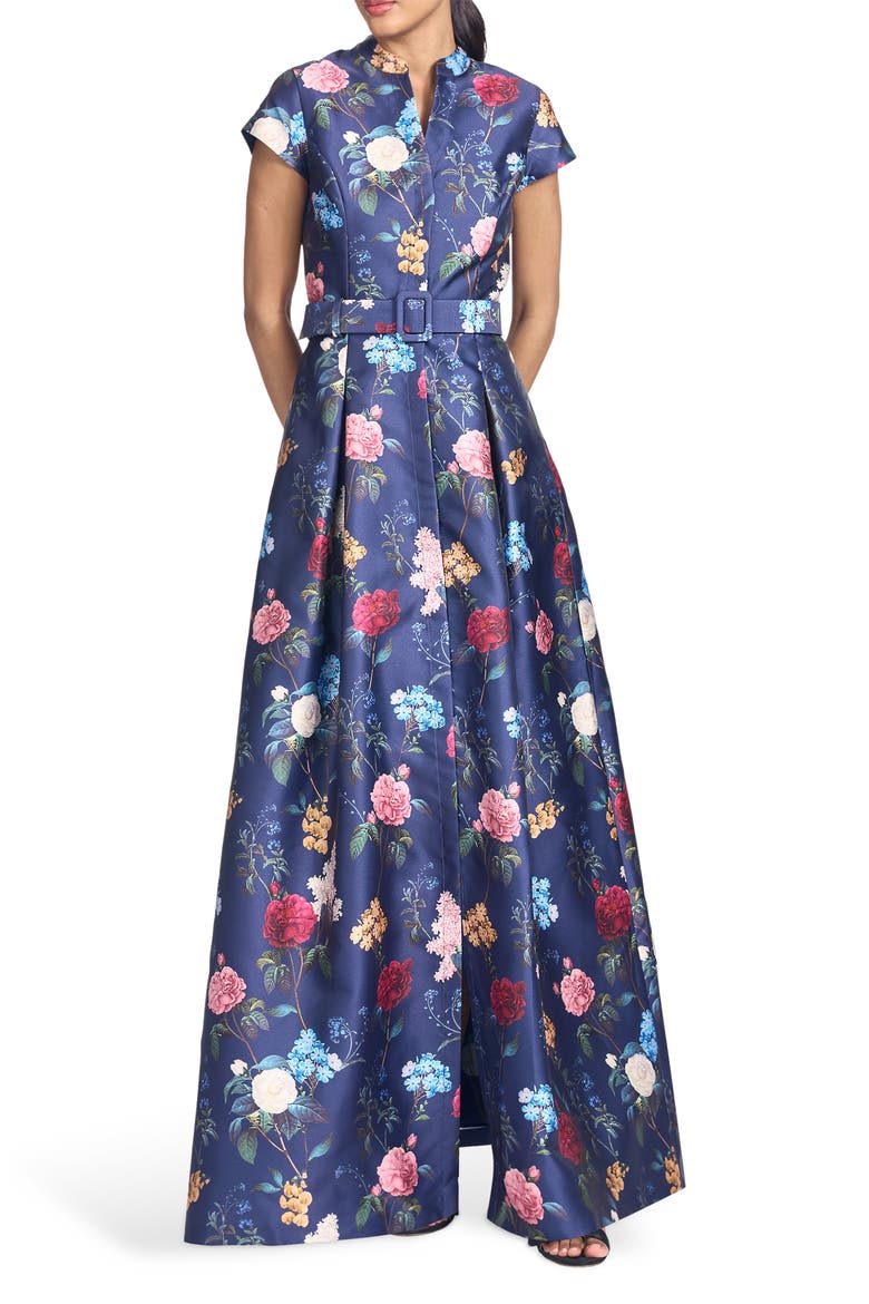 Marta Floral Belted Gown, Main, color, MIDNIGHT MAGIC GARDEN