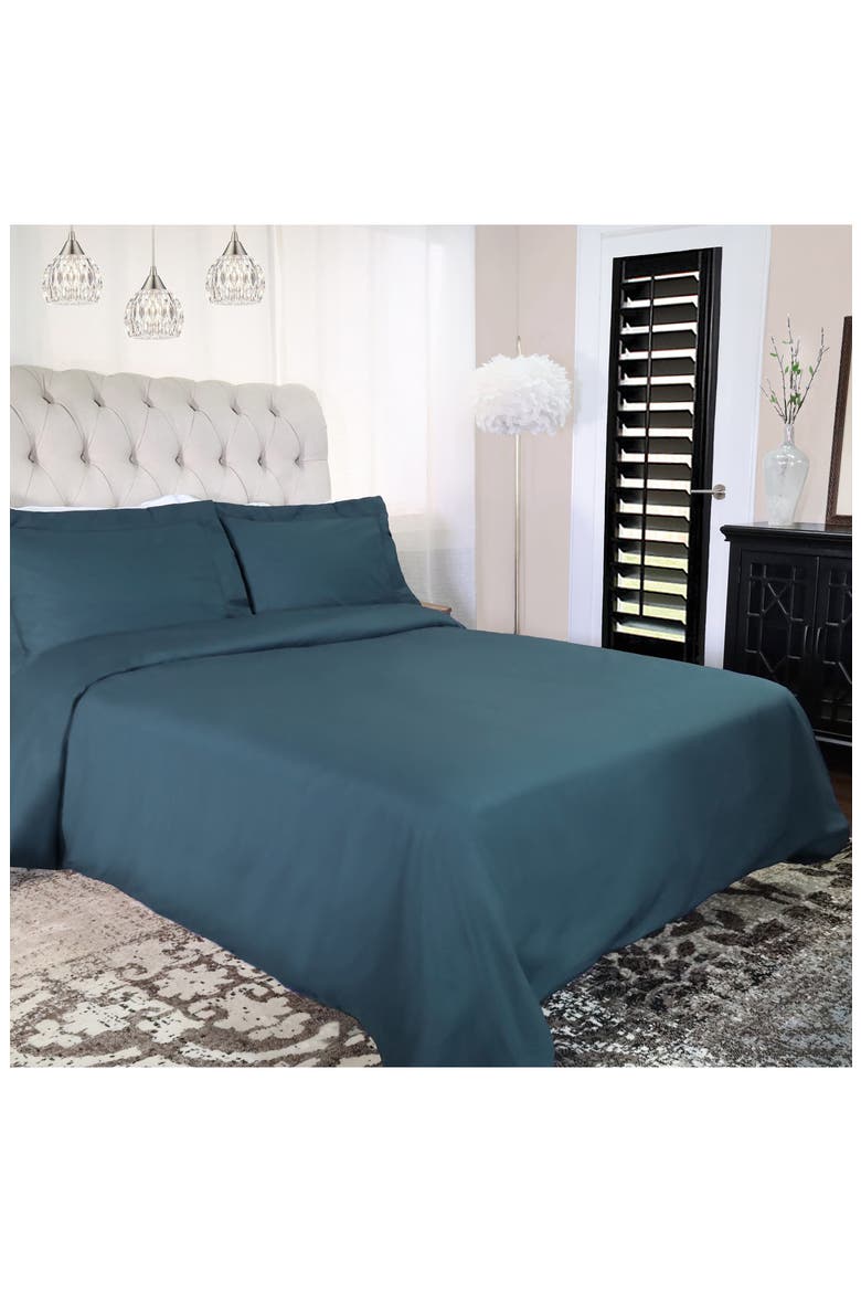 Solid 300 Thread Count Sateen Duvet Cover & Shams Set, Alternate, color, NAVY BLUE