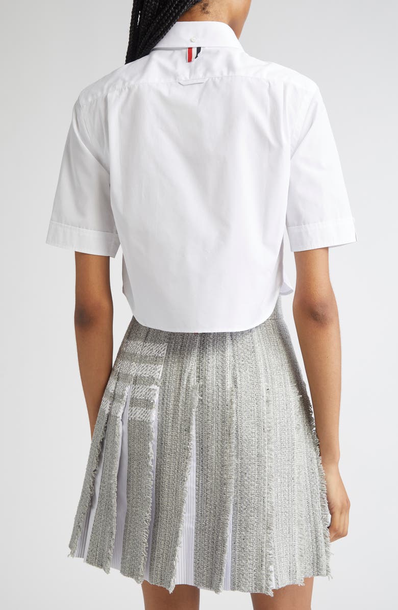 Thom Browne Classic Crop Cotton Poplin Button-Down Shirt, Alternate, color, White