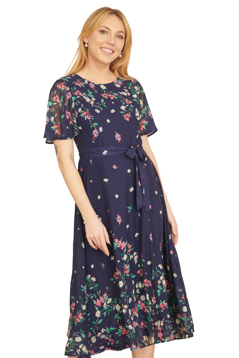 Daisy Mirror Placement Skater Dress, Alternate, color, Navy