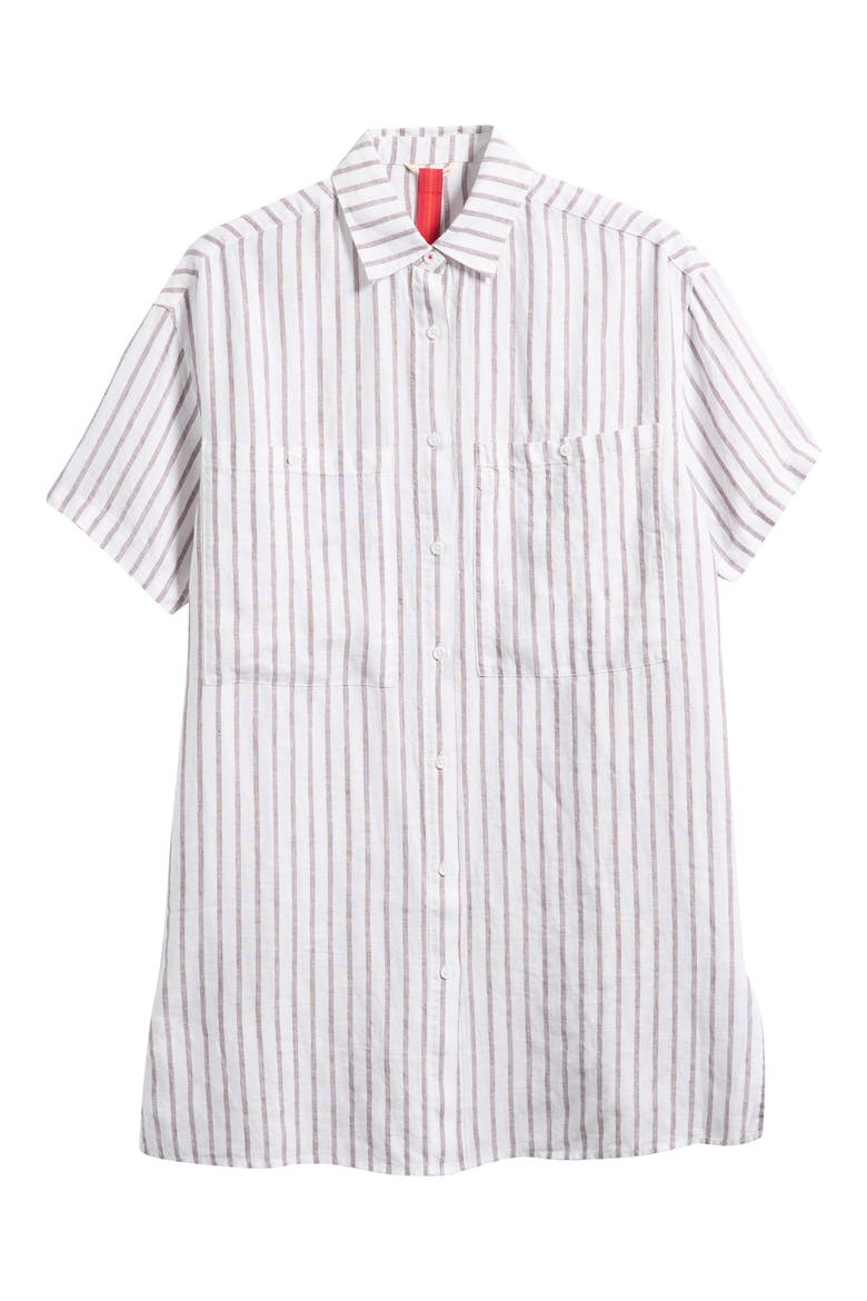 Getaway Stripe Linen Minidress Cover-Up, Main, color, CLASSIC STRIPE STORMY COCONUT