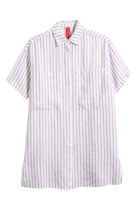 Getaway Stripe Linen Minidress Cover-Up