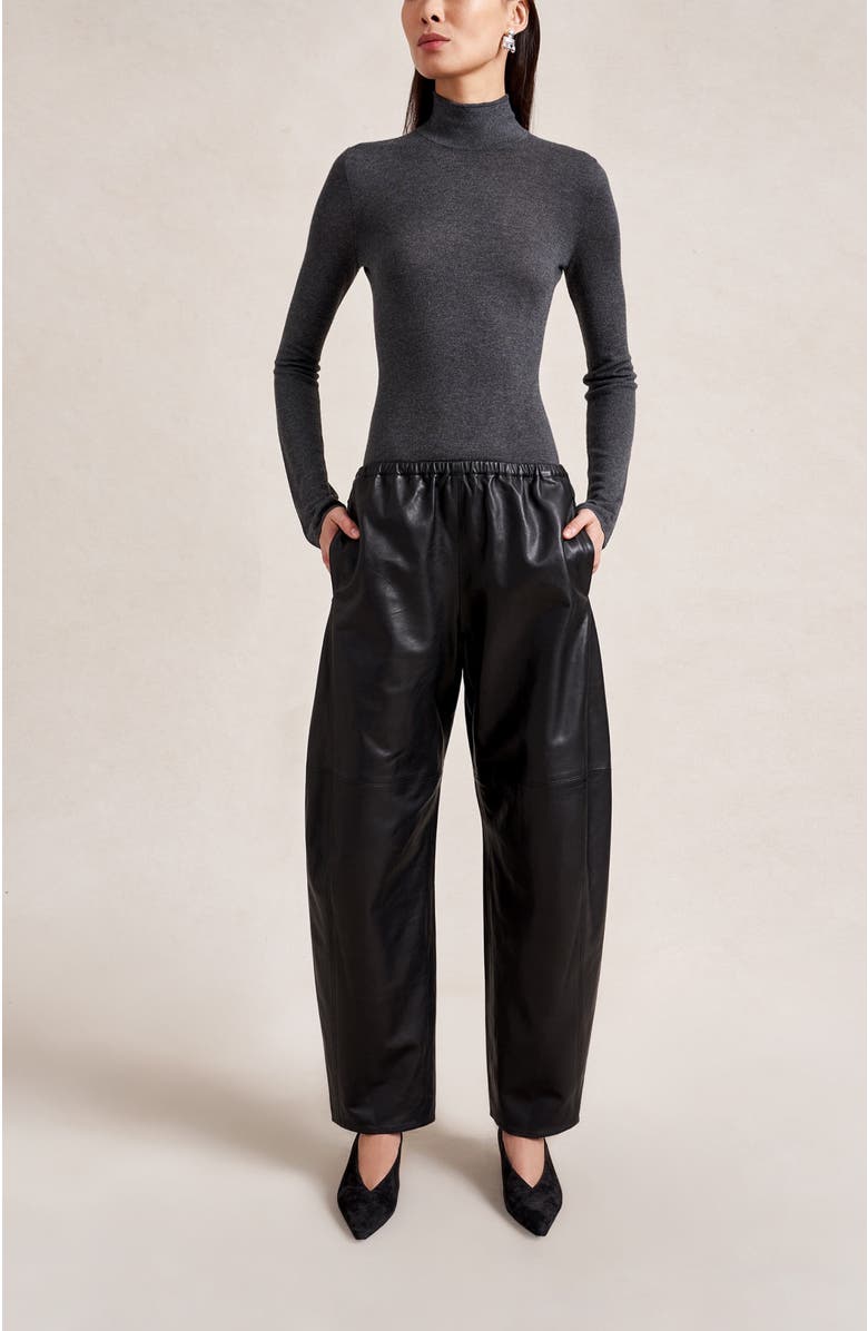 La Ligne Leather Barrel Colby Pant, Alternate, color, Black