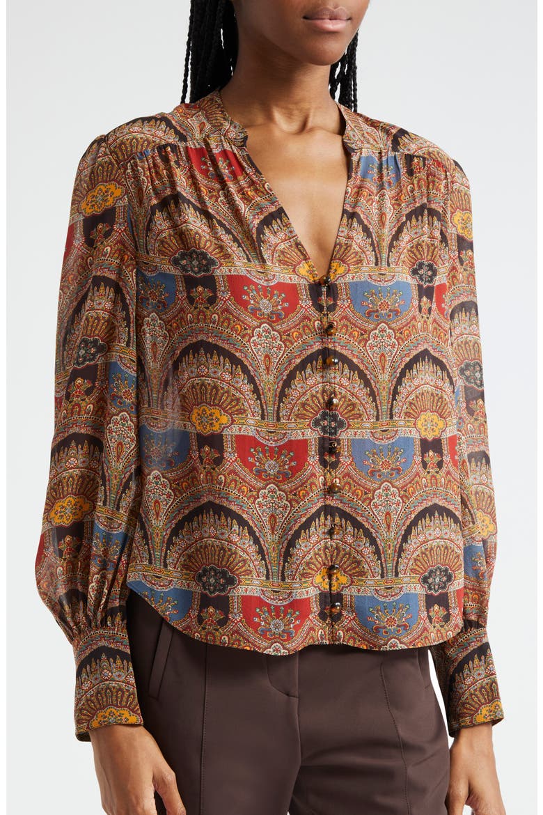 Esmeralda Print Silk Top, Alternate, color, DARK CHOCOLATE MULTI