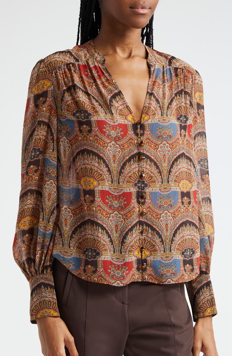 Veronica Beard Esmeralda Print Silk Top, Alternate, color, Dark Chocolate Multi