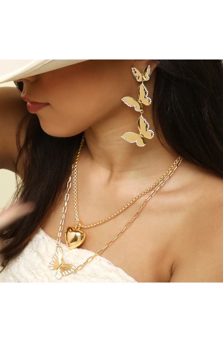 Jessica Simpson Butterfly and Heart Layered Necklace, Alternate, color, Gold