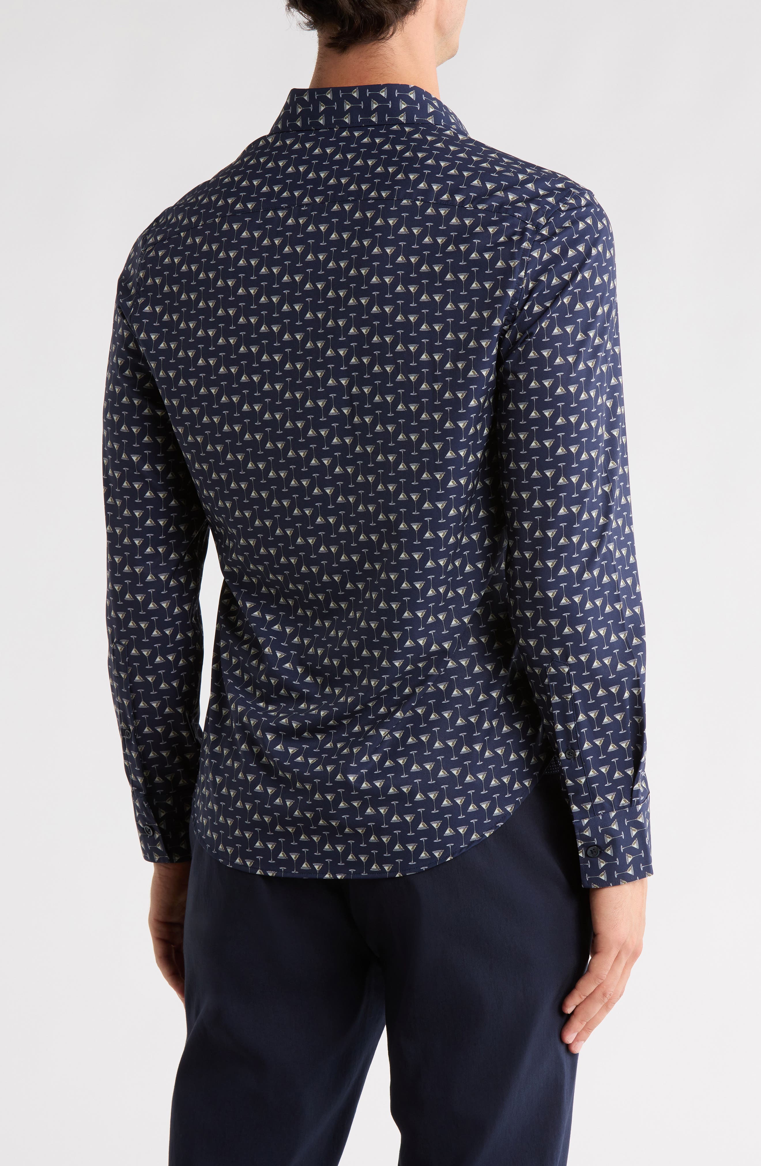 Slim Fit Martini Print 4-Way Stretch Performance Button-Down Shirt - image 2