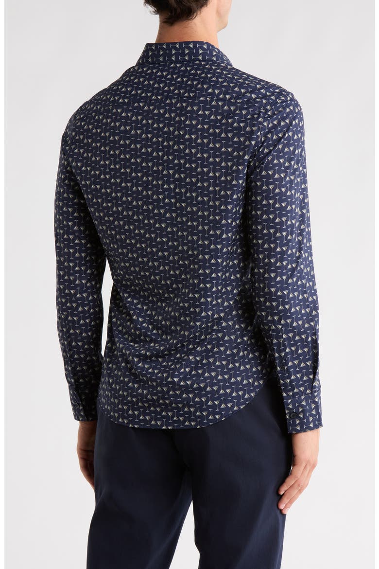 Slim Fit Martini Print 4-Way Stretch Performance Button-Down Shirt, Alternate, color, NAVY