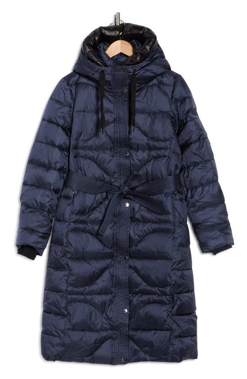 Vince Camuto Belted Maxi Puffer Jacket In Blue