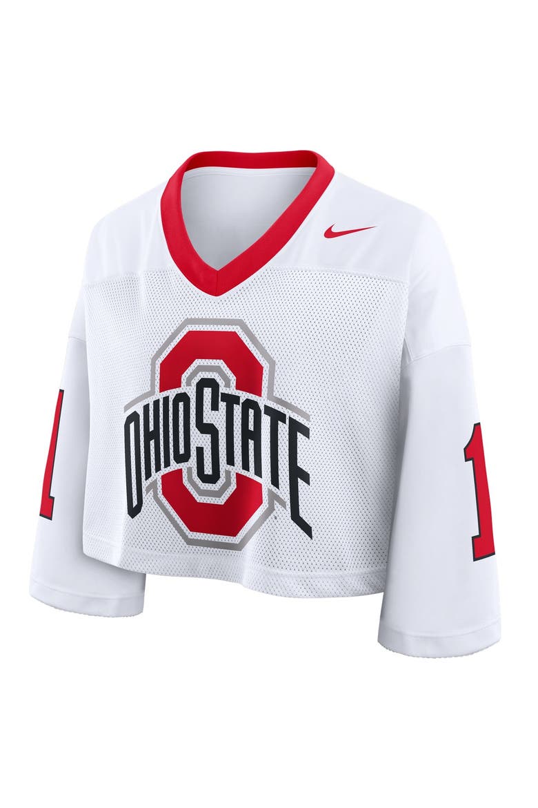 Women's Nike White Ohio State Buckeyes Oversized Logo Cropped Fashion Jersey, Alternate, color, White
