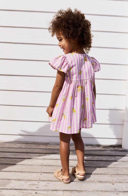 Next Kids' Stripe Cotton Button Front Dress In Purple