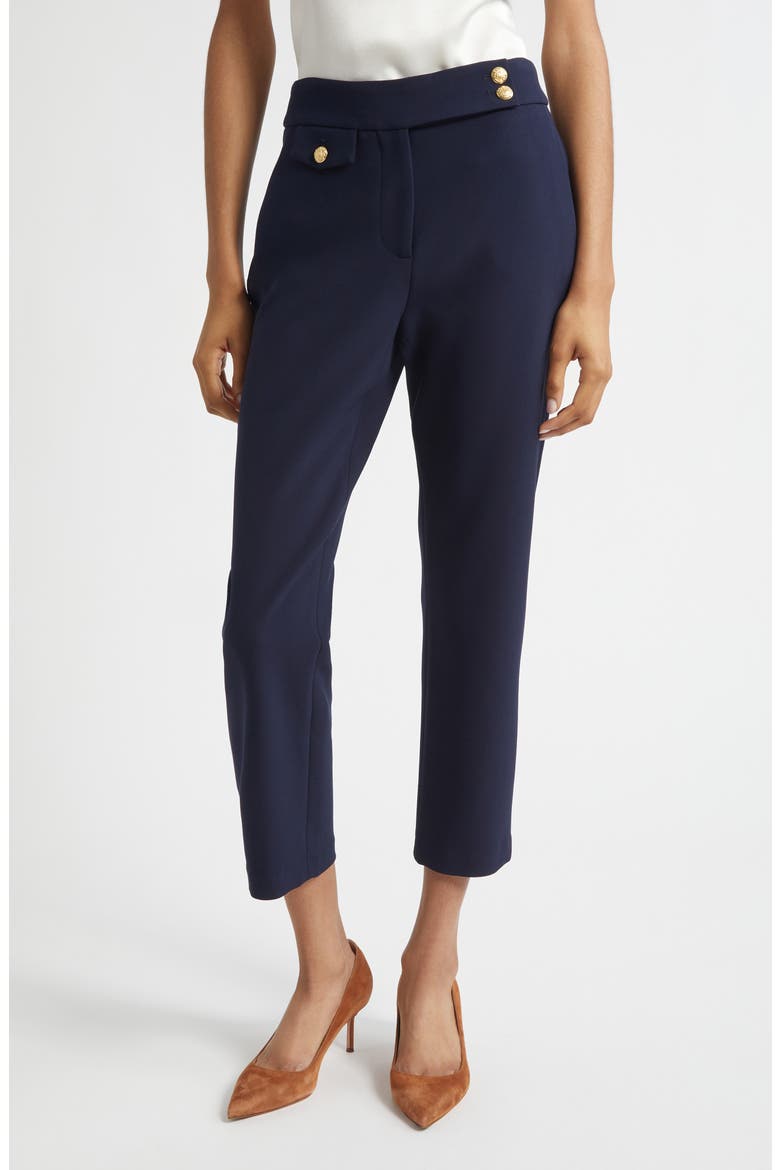 Renzo Crop Cotton Blend Trousers, Main, color, NAVY