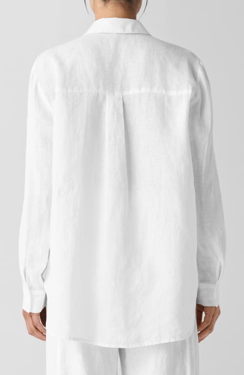 Eileen Fisher Classic Collar Organic Linen Long Button-up Shirt In White
