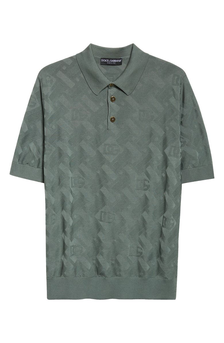 Dolce&Gabbana Jacquard Silk Polo, Main, color, Grigio Roccia