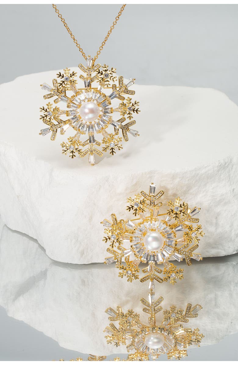 Classicharms Pavé Cubic Zirconia and Freshwater Pearl Snowflake Multi Way Brooch Pendant, Alternate, color,