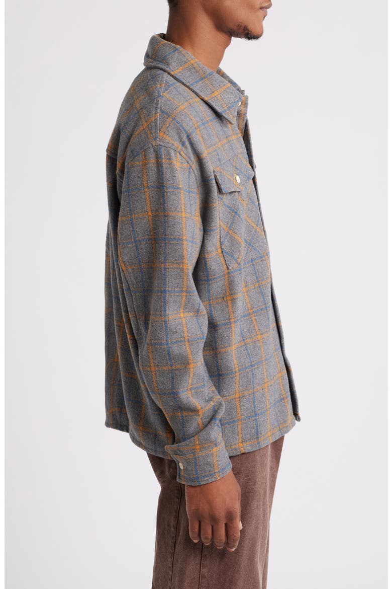 Logo Embroidered Flannel Button-Up Shirt, Alternate, color, GREY/ YELLOW
