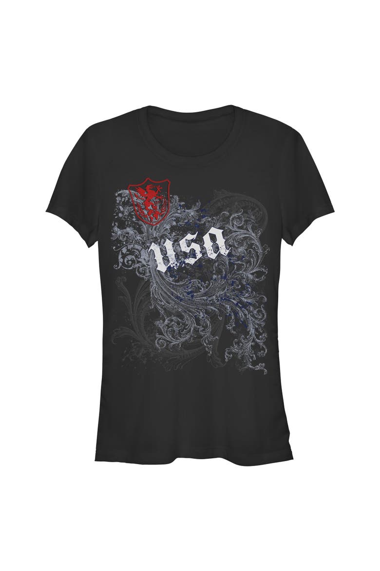 Juniors Lost Gods USA Goth Floral T Shirt, Main, color, Black