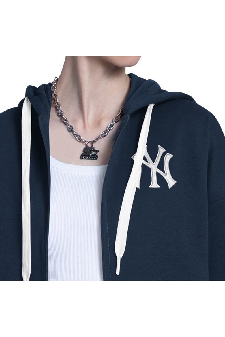 Women's Starter Navy/Heather Gray New York Yankees Wishbone Full-Zip Hoodie, Alternate, color, Navy