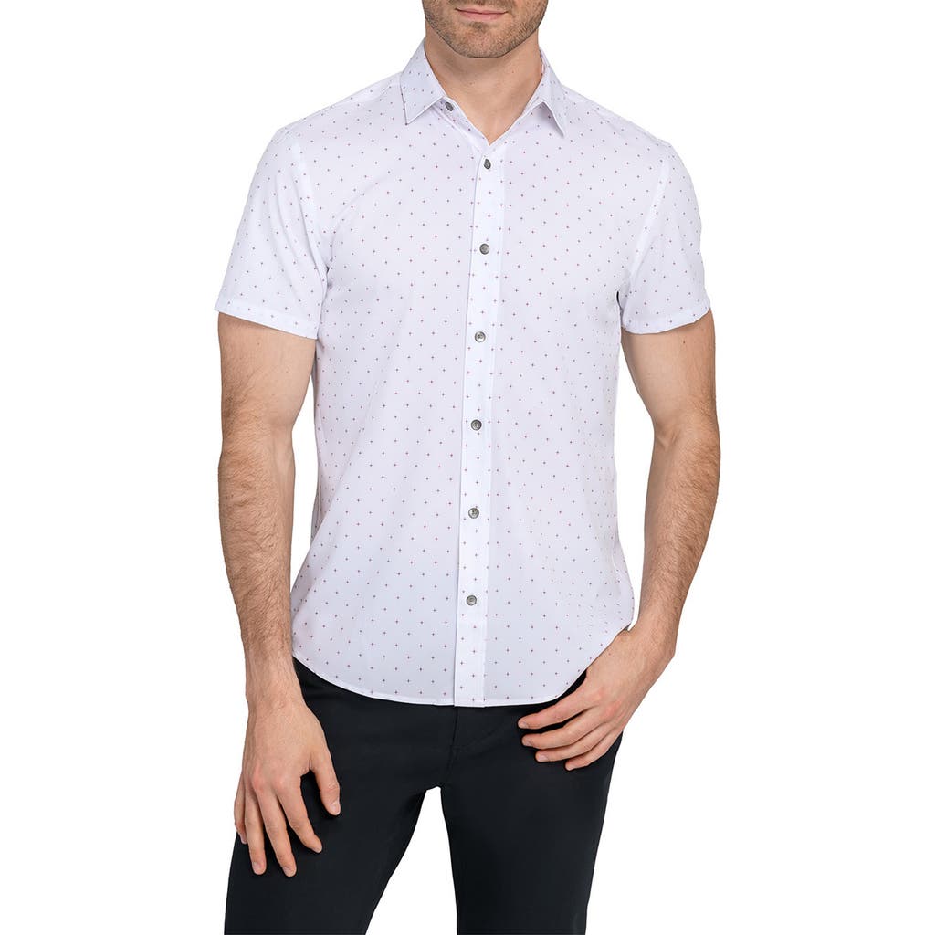 Wrk W.r.k Trim Fit Abstract Star Print Short Sleeve Performance Button-up Shirt