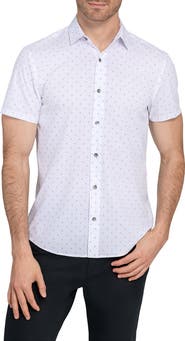 W.R.K Trim Fit Abstract Star Print Short Sleeve Performance Button-Up Shirt