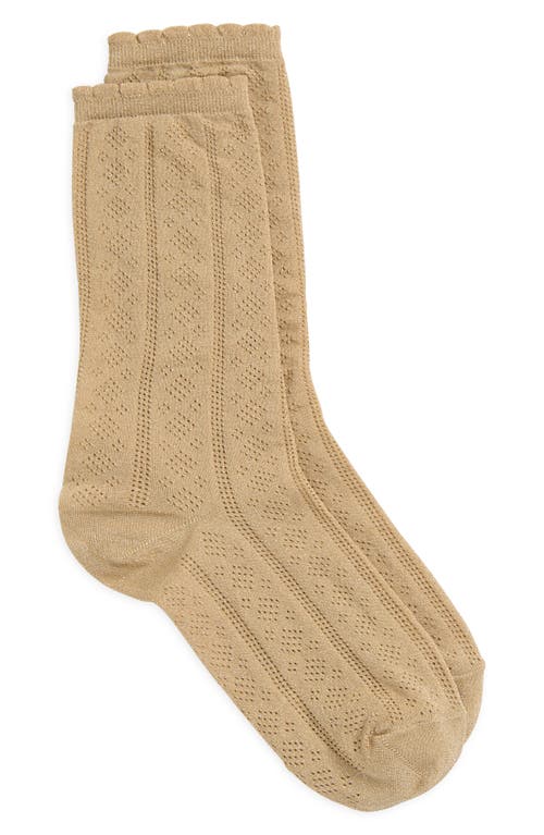 Nordstrom Metallic Pointelle Crew Socks In Tan