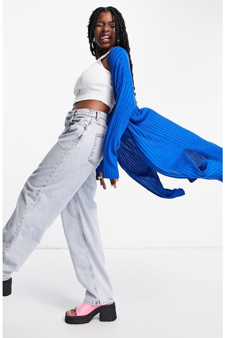 Longline Rib Cardigan, Alternate, color, MID BLUE