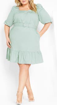 City Chic Tetia Belted Puff Sleeve Dress