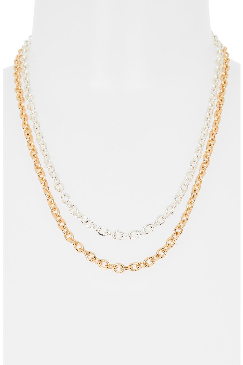 Set of 2 Mixed Metal Chain Necklaces, Alternate, color, GOLD- SILVER
