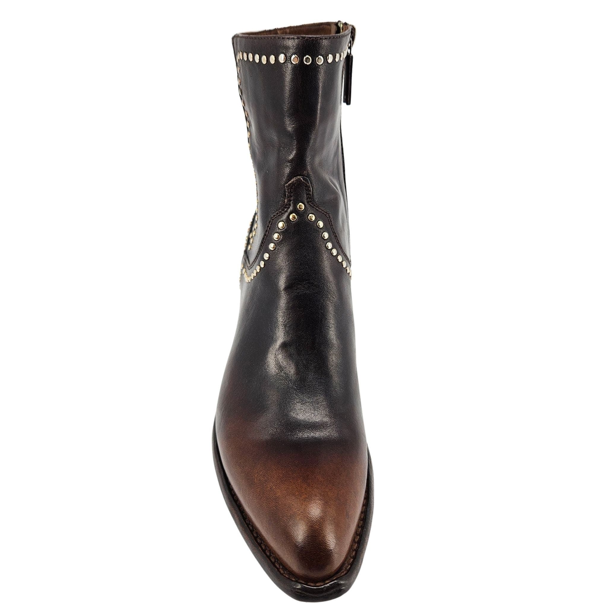 Leather Studded Western Ankle Boot, Alternate, color, Brown