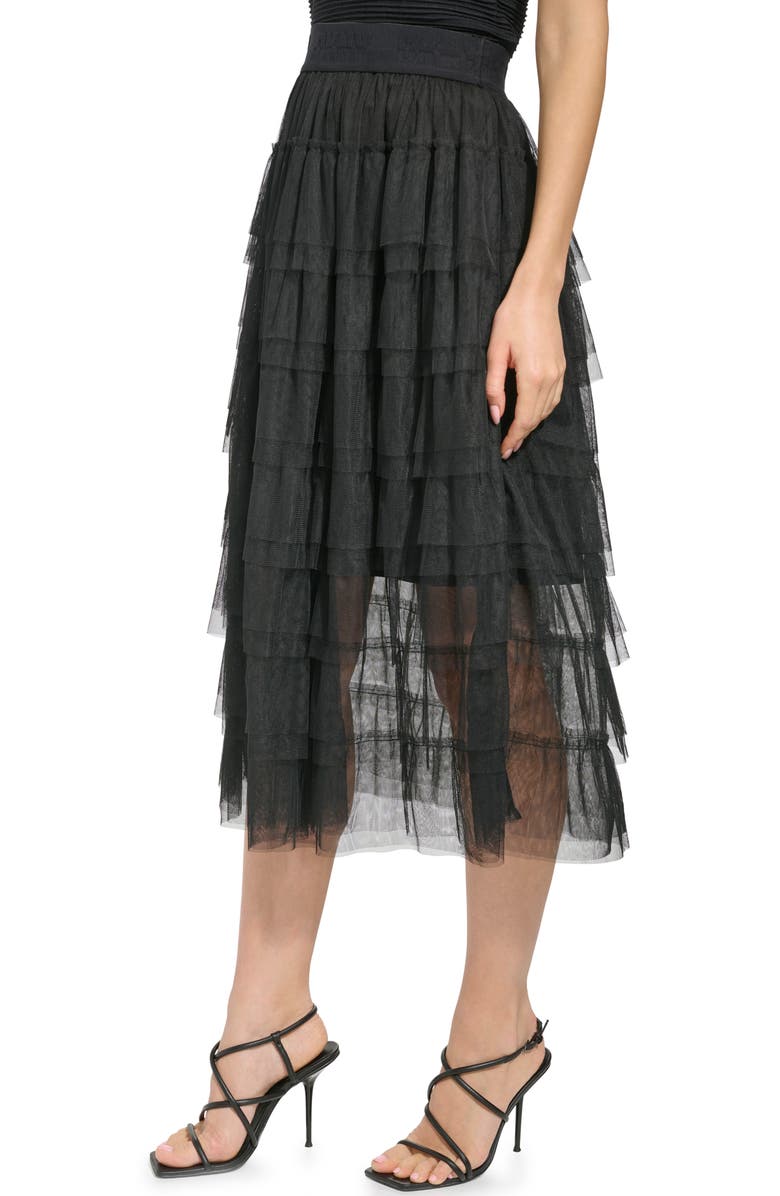 DKNY Tiered Ruffle Tulle Midi Skirt, Alternate, color,