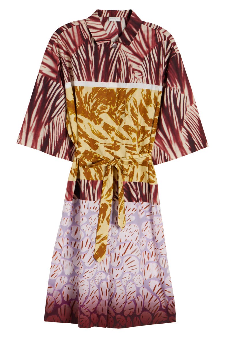 Doralia Mixed Print Belted Shirtdress, Alternate, color, BURGUNDY