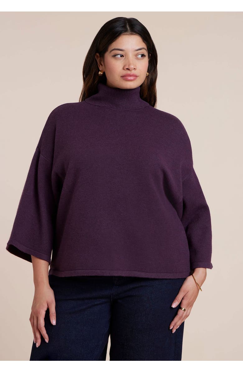 ELOQUII Boxy Three Quarter Sleeve Turtleneck, Main, color, Plum Purple