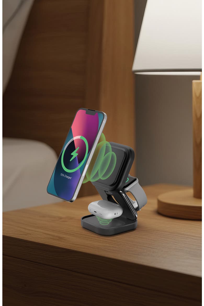 3-in-1 Foldable Wireless Magnet Charge Station, Alternate, color, BLK