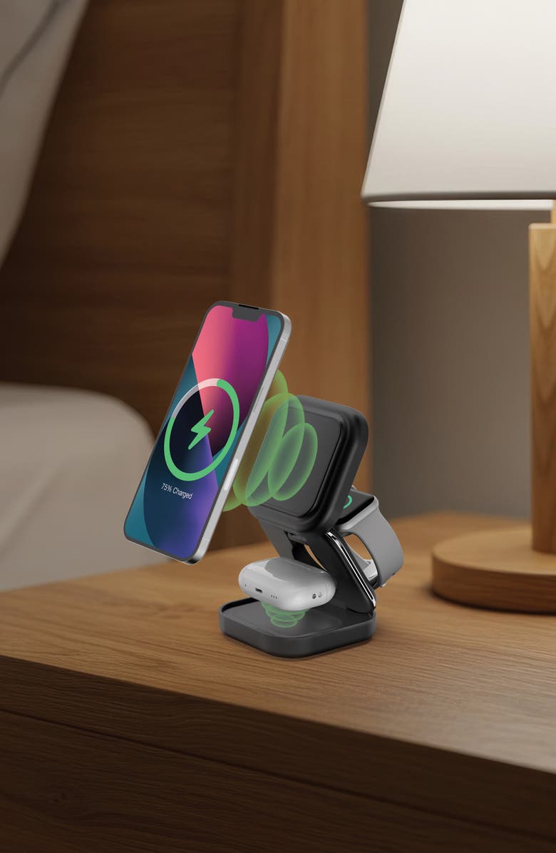 MERKURY INNOVATIONS 3-in-1 Foldable Wireless Magnet Charge Station, Alternate, color, Blk