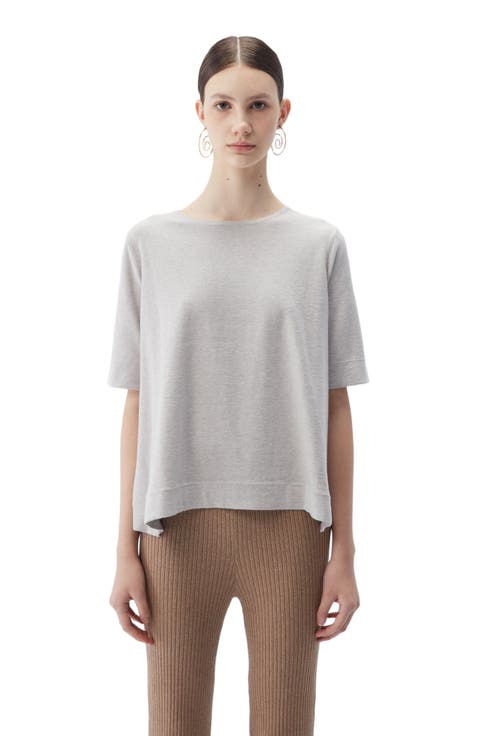 Box-Cut Cotton Silk Cashmere Blend T-Shirt