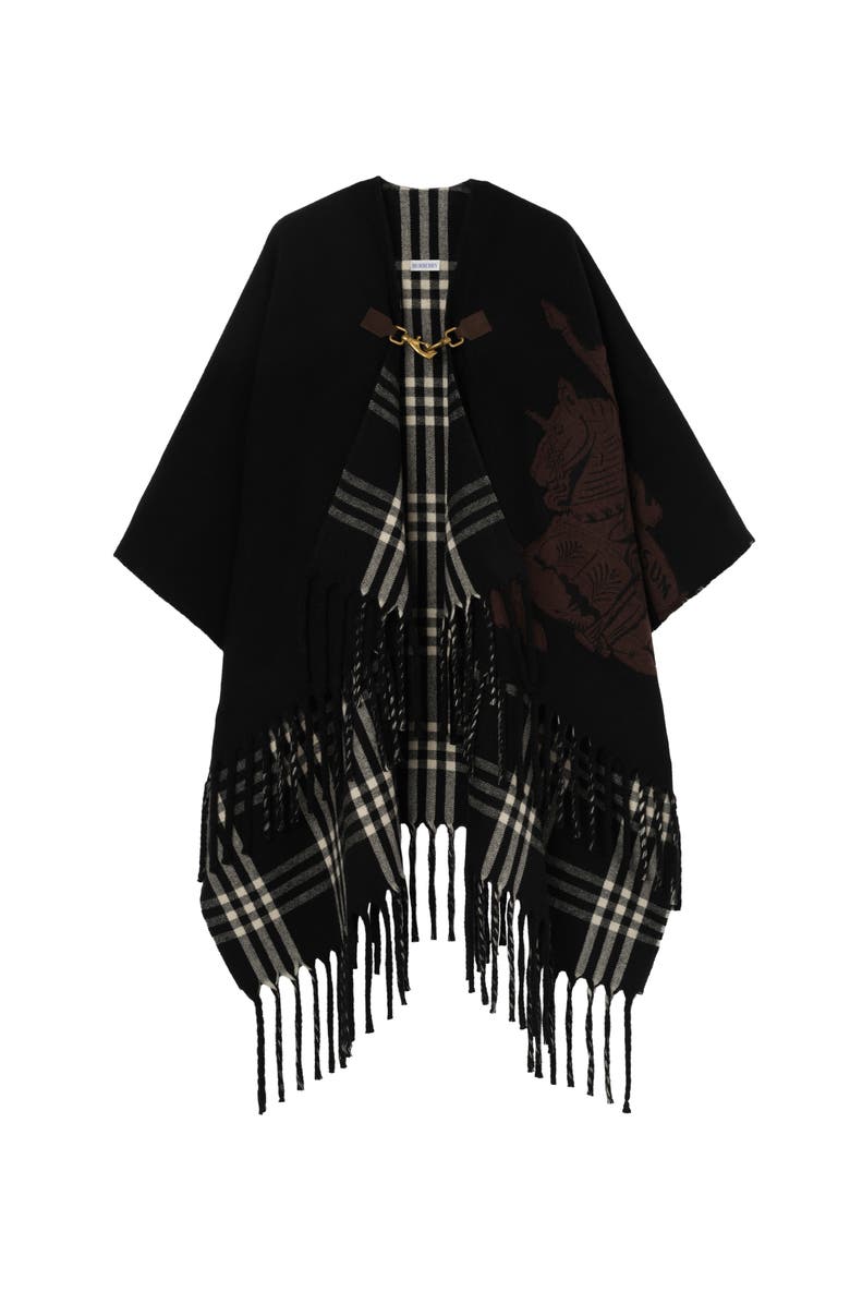 Burberry EKD Fil Coupé Wool Cape, Main, color, Black/Calico Beige