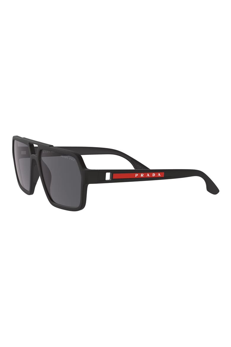 PRADA SPORT 59mm Rectangle Sunglasses, Alternate, color, BLACK/ DARK GREY