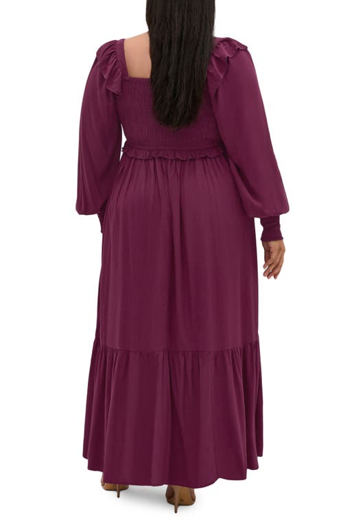 City Chic Saddie Long Sleeve Maxi Dress In Burgundy